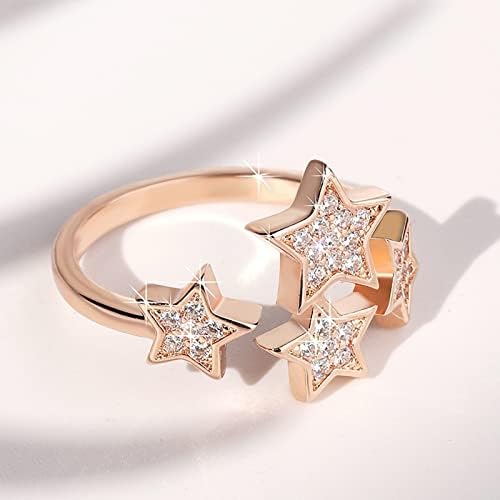 Женски накит прстени ретро повеќеслојни starвездички дијамантски прстен Елегантен starвезда rhinestone Отворање прилагодлив прстен за жени девојки