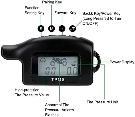 Wykdd моторцикл TPMS LCD дисплеј моторна гума на моторна гума за мониторинг на алармната системска температура на гумата со 2