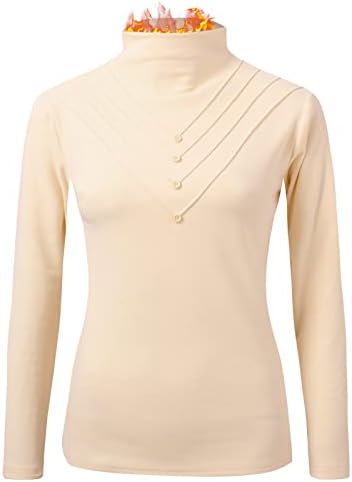 Термички кошули со долг ракав за жени зимски топло исмејувачки лежиште од руно, наредени врвови со врвови со влезови на копчиња