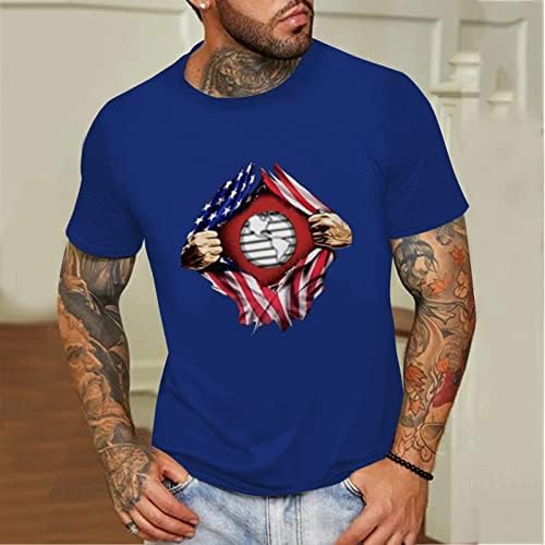 XXVR Машки патриотски кратки ракави маици, лето американско знаме за печатење на екипаж на екипаж на лето-лабава мода основни врвови