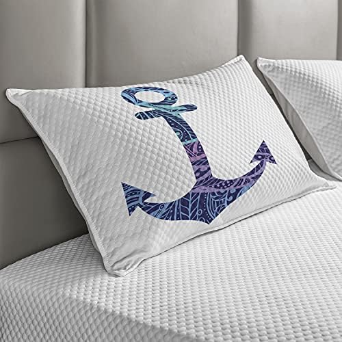 Ambesonne Anchor Quilted Pemlowcover, моделирана сидро слика морски елементи душа амблем океански уметнички печати, стандарден наслов на акцент