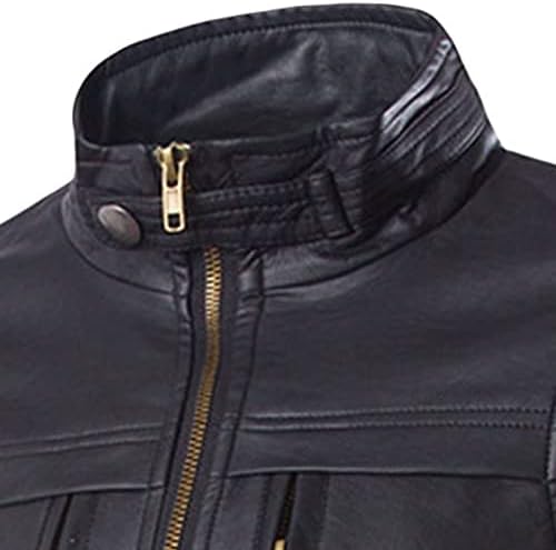 Машка штанд јака faux кожна јакна PU Full-zip тенок фит бомбаш палто гроздобер лесен моторцил за надворешна облека