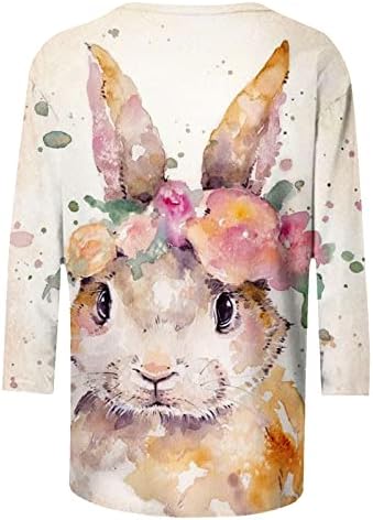 Велигденска зајаче кошула за жени жени 3/4 ракав горниот блуза графички печати обичен туничен врвови маица