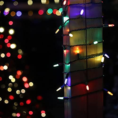 M5 Божиќна стринг светлина 50 LED Facecated Christmas Mini Light, 120V UL, приклучок во M5 XMAS Light Set 17ft Green Wire Connectable за надворешно
