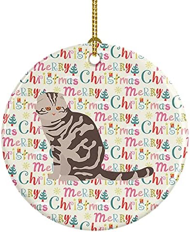 Богатства на Каролина WDK2425CO1 Фолдекс Егзотично преклопување мачка Божиќен керамички украс, украси за новогодишни елки, висечки украс