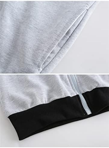 Boanut Toddler Cotton Cotle Full-zip јакна Куроми графички качулка, џемпер за џемпери класични панталони за патеки за деца