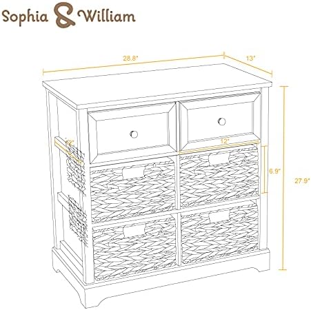 Кабинет за складирање на акцент на Софија и Вилијам, рустикално складирање на градите со 2 фиоки и 4 отстранливи водени корпи за хиацинт
