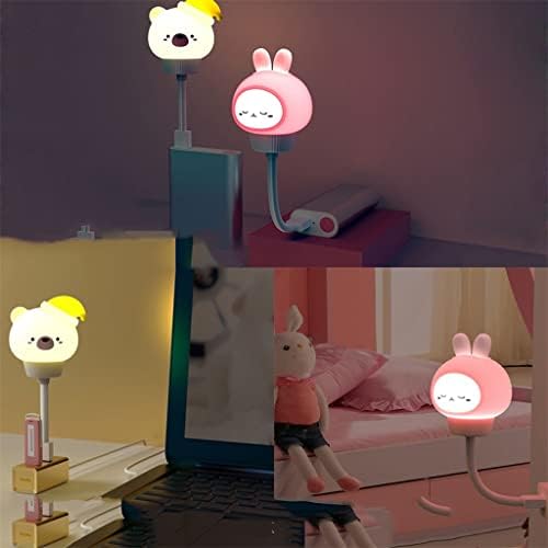 Густа ноќна светлина Симпатична цртана ноќна ламба мечка далечински управувач за бебешки деца декор за спална соба за кревет