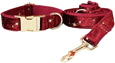 DHDM Персонализирана јака за кучиња Божиќ црвен кадифено лак вратоврска јака и поводник сет со куче „Златни starsвезди“