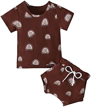 Бебе кукли чевли Деца девојчиња момчиња кратки ракави летни печатени маички врвови шорцеви облеки облеки облеки поставени 3y нов