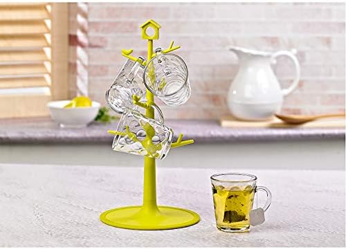 Креативно отстранлив чаша решетка, држач за пластични држачи со 6 куки прикажува чаши чаши за кафе за кујнски чаши за складирање-зелена