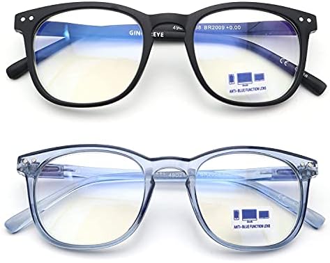 Читање очила мажи 2-пакувања, Gingereye Мода за блокирање на сина светлина +1,25 Анти-сјај филтер квадратни очила w/ пролетна шарка