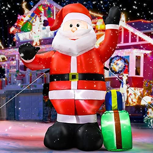 Партиски живот 4 ft Дедо Мраз Божиќни надувувања на отворено декорација, Божиќни дворни украси Декорации Дедо Мраз со надувување