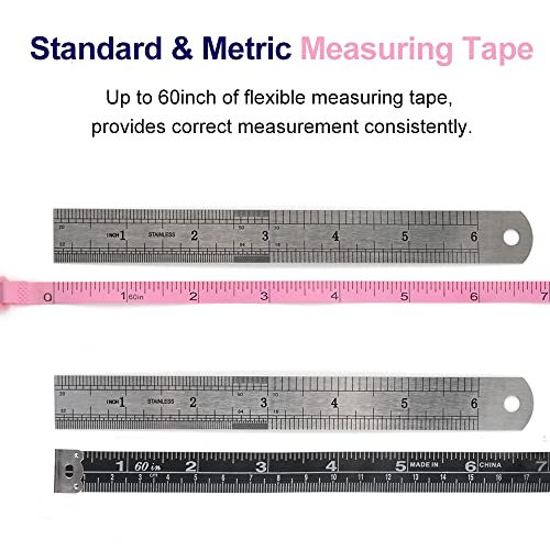 Мерка за мерка на лента од 60инх/150 см, вклучете го црниот мек двоен едностран владетел и розова лента за мерење на телото со двојно