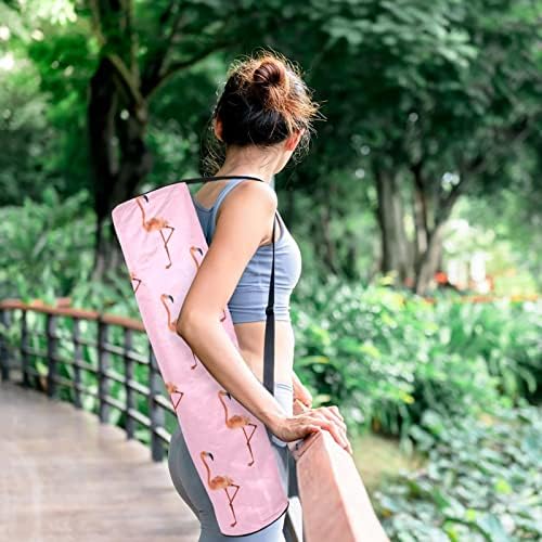 Фламингос јога мат торби со целосна зипска торба за носење за жени мажи, вежбање јога мат носач со прилагодлива лента