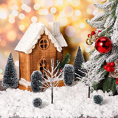 12 парчиња Божиќни таблети дрвја зимски снег модел мраз дрвја мини сисални дрвја снег покриени со селски дрвја новогодишна еминка за минијатурни