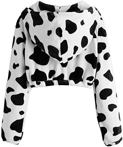 Tuduoms Симпатични дуксери тинејџерски девојки поштеди на култура руно џемпери крави печати пулвер женски обични лесни врвови со долги ракави