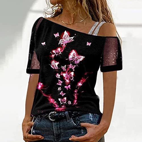 Обична блуза за тинејџерка кратка чиста ракав од пеперутка графичка лабава лабава мрежа крпеница блузи маици жени