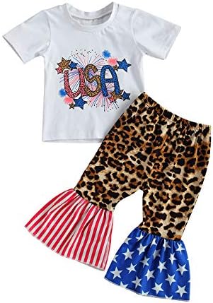 Детско дете бебе девојче bellвонче, дно, кратка ракав маица, горната крава сончоглед, разгорени панталони, летни облеки за летна облека од 2