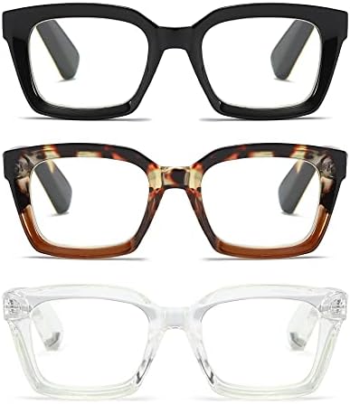 Zxyoo 3 пакува преголем квадратен дизајн за читање очила за жени, читач за блокирање на сина светлина