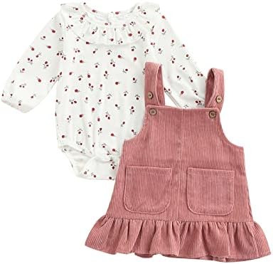 Tsnbre новороденче бебе девојче здолниште облеки цветни печатени долги ракави ромпер врвот + руфлен суспензија фустан есен зимска облека