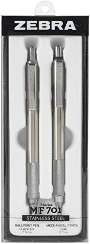 Zebra Pen F-701 Повлечено пенкало за топка, барел од не'рѓосувачки челик, фино точка, 0,8 мм, црно мастило, 4-пакет со полнење