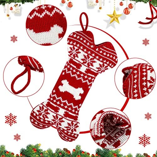 6 парчиња плетени кучиња Божиќни чорапи мини домашно милениче куче Божиќни чорапи црвено плетено кучиња порибување на коска форма миленичиња чорапи