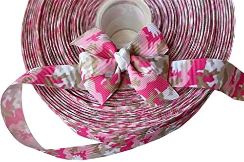 7/8 Grosgrain Ribbon Pink Camumflage Camo Print DIY за занаети за коса од коса 3 јарди