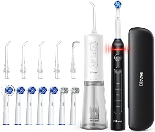 Bitvae C2 безжична вода за стоматолошки Flosser & R2 ротирачки електричен пакет за четки за заби, бело и црно