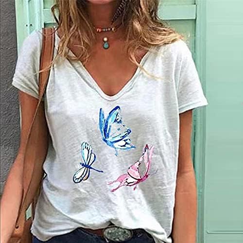 Кошули за жени летни маици жени кои печатат маица со кратки ракави со кратки ракави за кратки ракави на женски врвови на женски врвови