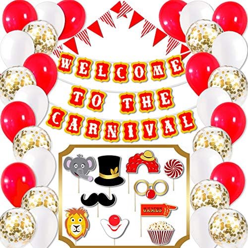 Карневал Циркус Партија Украси Материјали Комплет | Добредојдовте На Карневалот Банер | Карневалот Циркус Фото Реквизити | Црвена &засилувач;