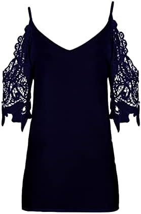 Маица со блуза за жени есен лето кратко ракав 2023 облека чипка длабока v вратот обична крпеница маица U1 U1