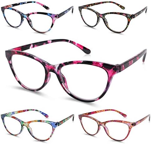 Очила за читање 5 пакувања со очила за блокирање на сини очи за жени, компјутерски читатели на очила, лесна модна рамка, анти УВ зраци/сјај/очила
