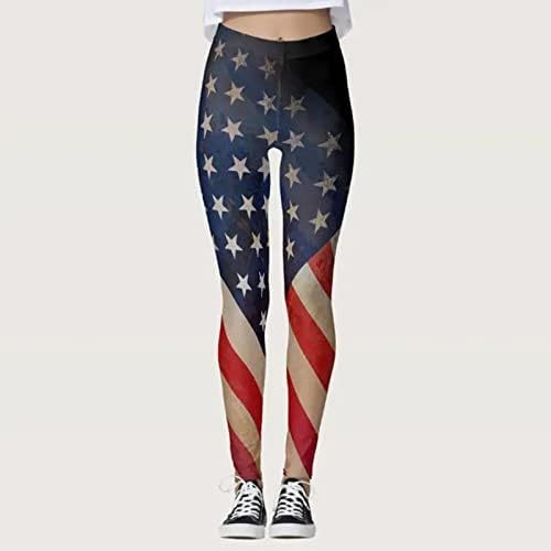 Американски хеланки на знамето со високи патриотски starsвезди со високи половини, ленти со тенок молив пантолони со лесен задник
