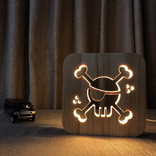 XDG пиратски череп тема 3Д дрвена ламба LED ноќна светлина декорација на домашни простории Креативни ламби за маса за подарок
