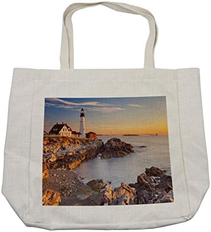 Торба за шопинг на Амбесон Соединетите Држави, Кејп Елизабета Мејн Река Портланд светилник изгрејсонце во САД, крајбрежје на брегот, еколошка