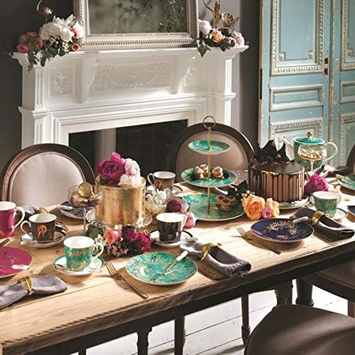 Сара Милер Лондон Челси колекција 2 Пивти чајник | Зелен чајник за сервирање чај и кафе | Дизајн на шарени птици | Направено од фино порцелан