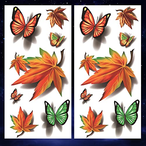 Отати 2 Листови Водоотпорна Рака Рака Привремени Налепници ЗА Тетоважа 3д Јаворов Лист Портокалово Зелена Пеперутка Изгледаат Реално И Траат