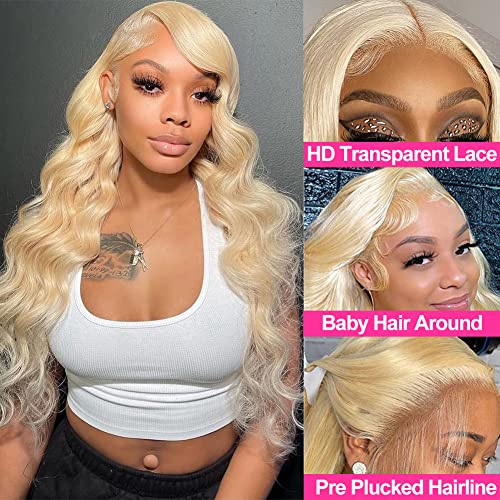 СИМПАТИЧНА БЕИН 13x6 30 Inch HD Blonde 613 Lace Front Wigs Human Hair Glueless 613 Body Wave Human Hair Wigs for Black Women 150% Density 613 HD Lace Frontal Wigs Free Part with Baby Hair