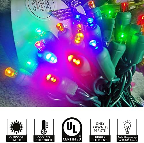 УЛ сертифицирани LED Божиќни низа светла, 17 стапки 50 брои Комерцијална оценка од 5 мм широк агол Божиќно светло, зелена жица, светло за поврзување