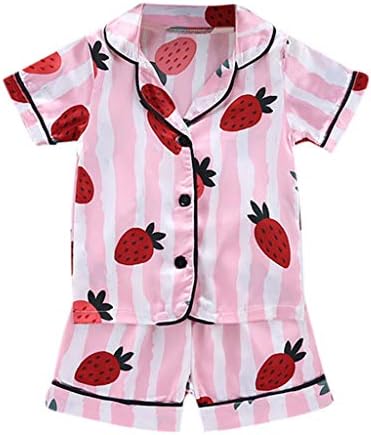 ФАФАН пижами големина 7 бебе момче девојки облеки мачки цртани филмови со краток ракав копче надолу од 2 парчиња облека за ноќевање со памук