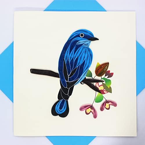 Popmazing Bluebirds поздравувајќи картички за квилинг, романтична картичка, прекрасна честитка за птици, уникатни рачно изработени