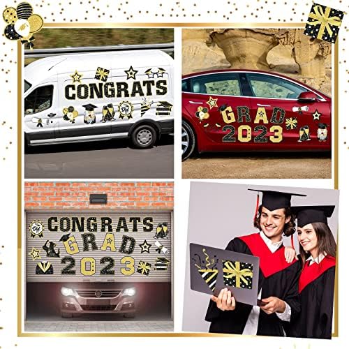 30 Еез Дипломирање Автомобил Магнети 2023 Дипломирање Декорација На Автомобил Црна И Златна Налепница За Браник Честитки Капа За Дипломирање