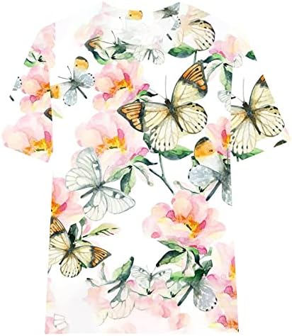 Кратки 1/2 ракави блузи за тинејџерски девојки брод вратот Спандекс пеперутка цветна печатење случајна основна блуза жени 2023 WR