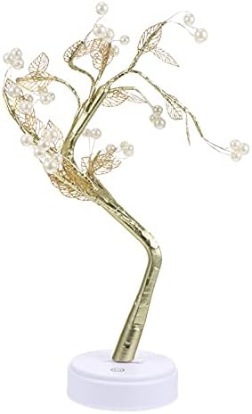 Besportble затворено дрво светла Златно лисја ноќно светло 36 LED Firefly Bonsai Tree Light Metal Leaf Fairy Laily World White