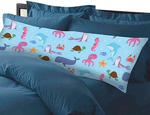 Животни подводни морски животни перници за перница на телото на телото со перница од 20 x 54 инчи, печатено меко смешно