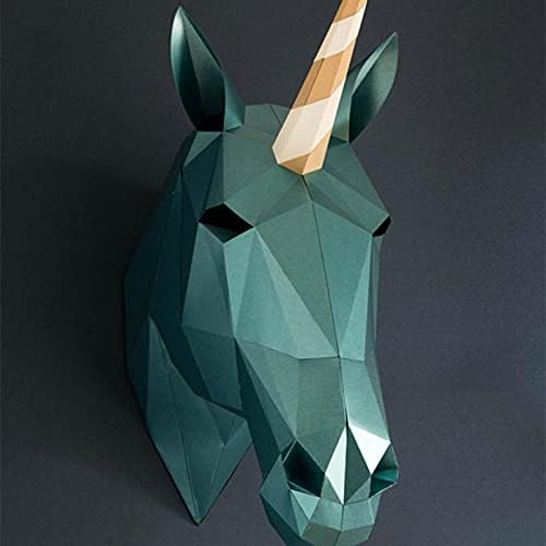WLL-DP Еднорог глава изглед хартија трофеј 3Д геометриска wallидна декорација оригами загатка DIY хартија скулптура рачно изработена игра