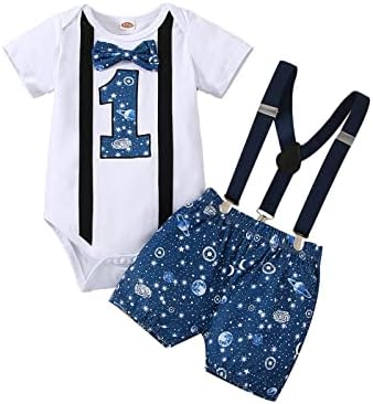 Lyqtloml момче еден 1 -ви роденден облека за новороденчиња за кратки ракави лак ромпер панталони поставени суспензии