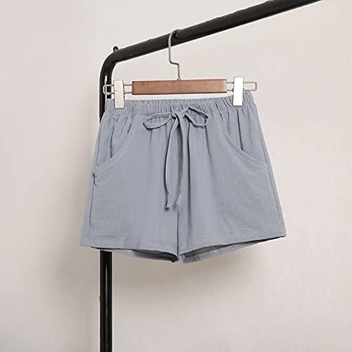 Лесни активни салата за салата за жени џеб за жени лабави кратки цврсти панталони и еластични панталони со памук од половината
