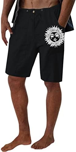 ЗДДО машки памучни постелнина летни плажа случајни Бермуда кратки графички влечења лабави се вклопуваат спортски шорцеви